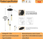 Dimmable 3-Light Pendant Lights Kitchen Island Crystal Hanging Light Modern Black Ceiling Light for Dinning Room Living Room