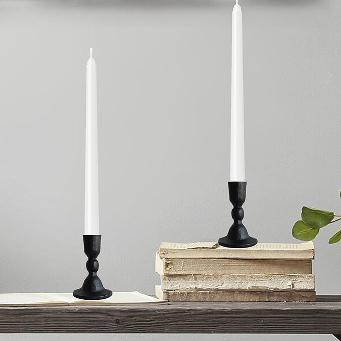 Antique Black Iron Taper Candle Holders - Candlestick Holder for Weddings, Dining, and Parties, Candle Stand Set of 2 (Black)