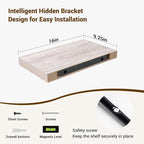 16 Inch Floating Shelves, 3D Textured Wood Grain, 16"x9.25"x1.5" Inch Deep Floating Shelves for Wall, Wooden Shelves for Bathroom, Bedroom, Living Room, Washed White, 2 Pieces