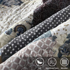 Travan 3-Piece Queen Quilt Set Quilted Bedspread Oversized Microfiber Lightweight Coverlet Set with Shams Reversible Printed Coverlet Bedding Set for All Season, Slate Blue, Queen Size