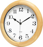 Kesin Wooden Wall Clocks 14 Inch Silent Wall Clock Large Decorative Battery Operated Non Ticking Analog Modern Clock for Living Room Kitchen Bedroom, Natural Grain