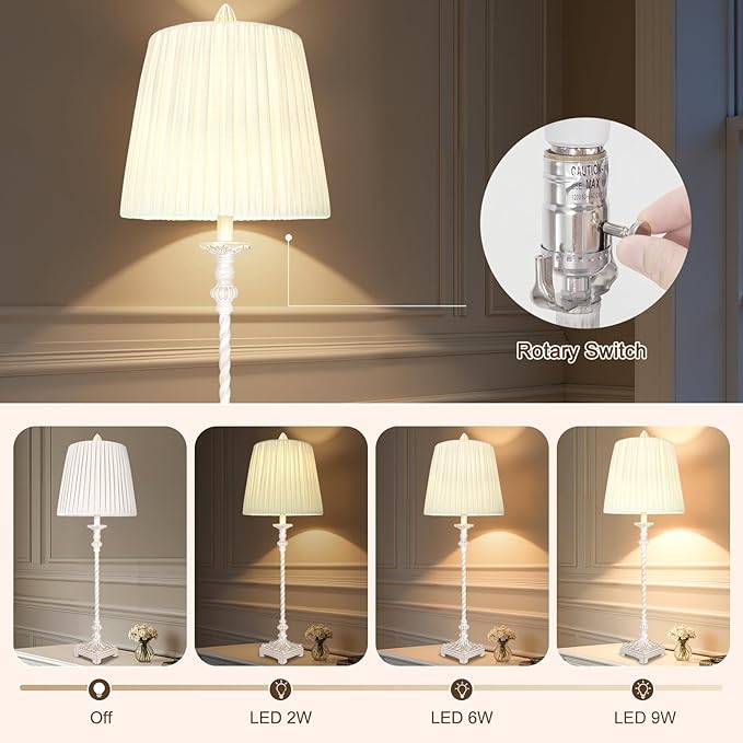 Vintage Table Lamp Set of 2, 33'' Tall Skinny Candle Stick Buffet Lamps with Pleated Shades, 3-Way Dimmable Bulb Included, Traditional Nightstand Bedside Lamps for Living Room Bedroom Dinning Entryway