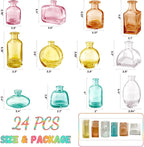 Color Bud Vases in Bulk - Set of 24 Mini Glass Bud Vases for Centerpieces, Colored Glass Vases, Colorful Bud Vase Set, Small Vases for Flowers, Modern Vase for Home, Wedding, Party Table Decor