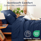 CozyLux Queen Comforter Set Navy Blue, 7 Pieces Soft Pinch Pleat Bed in a Bag Queen Comforter Set with Sheets, Boho Bed Set with Down Alternative Comforter, Sheets, Pillowcases & Shams