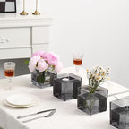 Square Glass Vases Set of 9, 5" x 5" x 5" Grey Flower Vases for Centerpieces, Square Vase for Flowers, Small Vase for Wedding, Party, Home Office Decoration