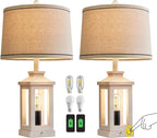 23.75" Retro Farmhouse USB C+A Ports Table Lamp Set of 2 with 3 Way Dimmable Touch Control White Nightlight Vintage Modern Lamp for Living Room Bedroom with 2 Light Sources