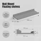 RICHER HOUSE 3 Set Floating Shelves for Wall, Black Wall Mounted Shelves with Lip for Storage, Display Picture Ledge Shelf for Bedroom Bathroom Kitchen Living Room Decor, Modern Grey