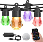 XMCOSY+ 96FT Smart Outdoor String Lights - RGBCWIC Dimmable Acrylic Bulbs, Color Changing LED Patio Lights APP WiFi Control, Compatible with Alexa, IP65 Waterproof Outdoor Lights for Backyard Porch