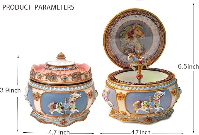 Carousel Horse Music Box Collectible Mechanical Rotate Musical Box with Sankyo 18-Note Wind Up and Colorful Lights for Kids Girls Christmas Birthday Gifts (Always with Me)