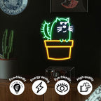 Cactus Cat Neon Sign Funny Animal LED Signs for Wall Novel Potted Plant Neon Light Dimmable Cartoon Neon Lights Signs for Bedroom Man Cave Porch Party Decor USB Powered