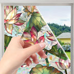 Window Film, Stain Lotus Flower Glass Film Rainbow Floral Static Glass Window Clings Stickers for Home Office Living Room Bedroom Windows Door Decor 16.93 x 39.37 Inches