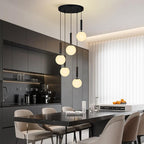 Modern Black Pendant Light Hanging Fixture Light for Kitchen Island Mid Century with Globe Pendant Light Milk White Glass Pendant Lighting for Living Room Bedroom Entryway (5 Lights)