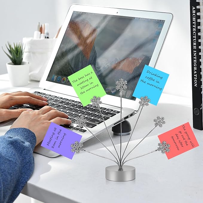 7-Branch Family Desktop Photo Tree Holder Clip Round Base, Card Picture and Memo Desk Frame Display Stand for Wedding Party Christmas Photo Clip Holder Table Numbers (Snowflake)