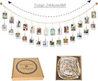 8 Feet Wooden Beads Garland with Clothespins Picture Cards Holder - Country Farmhouse Christmas Nursery Boho Holiday Decorations with Clips