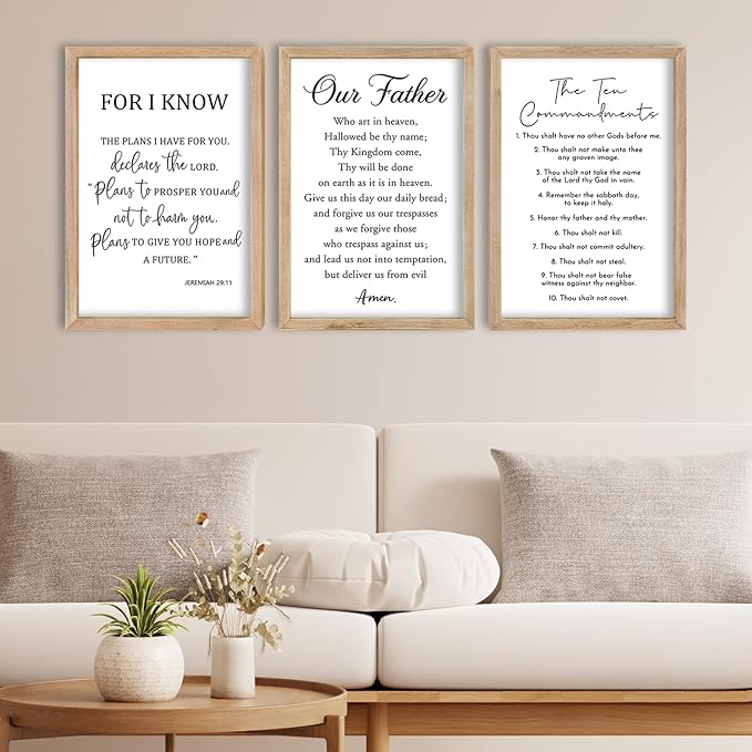 FZMHASLWW Bible Verse Scripture Wall Decor Art 16"×11" Inspirational Quotes Set of 3 Christian Sign Wood Framed Wall Hanging (Wood)