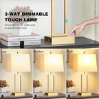 23.5" Touch Control Table Lamps, Metal Bedside Lamp for Bedroom Set of 2 with USB A+C Ports & AC Outlet, 3-Way Dimmable Nightstand Lamp for Living Room (LED Bulb Included)