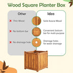 Idzo Set of 2 Hardwood Outdoor Flower Box, Durable Acacia Wood Flower Boxes for Outdoor Plants with Ergonomic Handles, Drainage Holes, Multiple Sizes Wood Bucket Planter for Home Décor