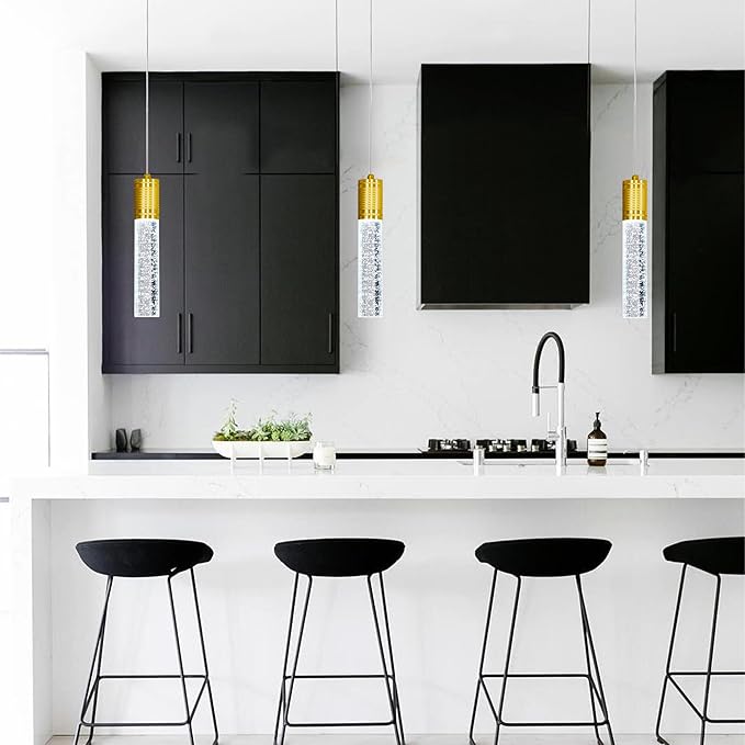 Linear Chandeliers LED Pendant Lights for Kitchen Island Fixtures Bubble Crystal Chandeliers 6000K Daylight LED Bulbs Mini Pendant Lighting for Island Modern Pendant Light Fixtures