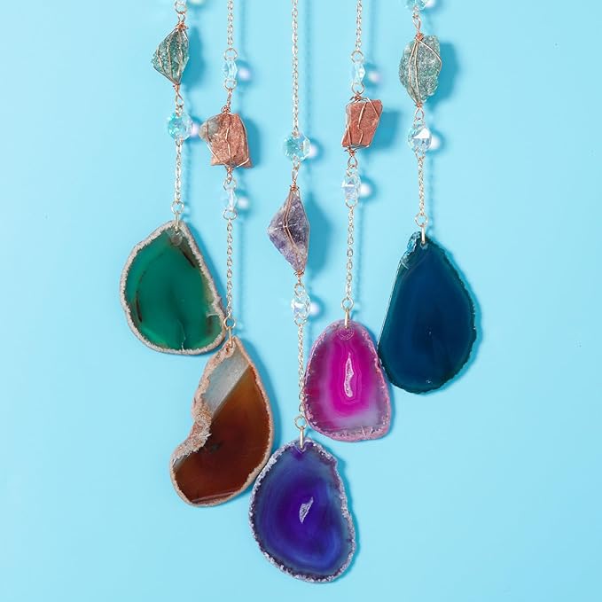 Large Rainbow 5 Agates Gemstone Dream Catcher Tree of Life Chakra Dream Catchers with Healing Crystal Handmade Muti-Colored Dreamcatcher Wall Decor for Adults Boys Girls,Bedroom,Garden,Bless Gift