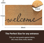 KANKUN Coco Coir Door Mat with Heavy Duty Backing, Welcome Doormat (17" x 30"), Doormat Entrance (Welcome1)