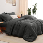 CozyLux Oversized Queen Comforter Set Dark Grey Seersucker 7 Pieces Bed in a Bag Queen Comforter Set with Sheets, Luxury Soft Bedding Set with Down Alternative Comforter, Sheets, Pillowcases & Shams