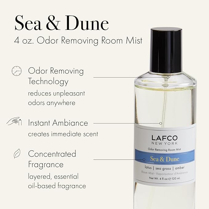 LAFCO New York Odor Removing Room Mist, Sea & Dune - 4 oz - Eliminates Unpleasant Scents & Provides Luxurious Fragrance - Up to 750 Pump Sprays Per Bottle - Made in the USA