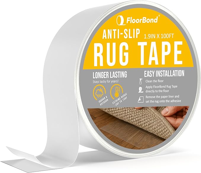 Rug Tape – Anti-Slip Double-Sided Carpet Tape, 1.9” x 100ft Roll – Heavy Duty Adhesive for Rugs on Hardwood, Tile & Vinyl – Clean Removal, Indoor & Outdoor Use