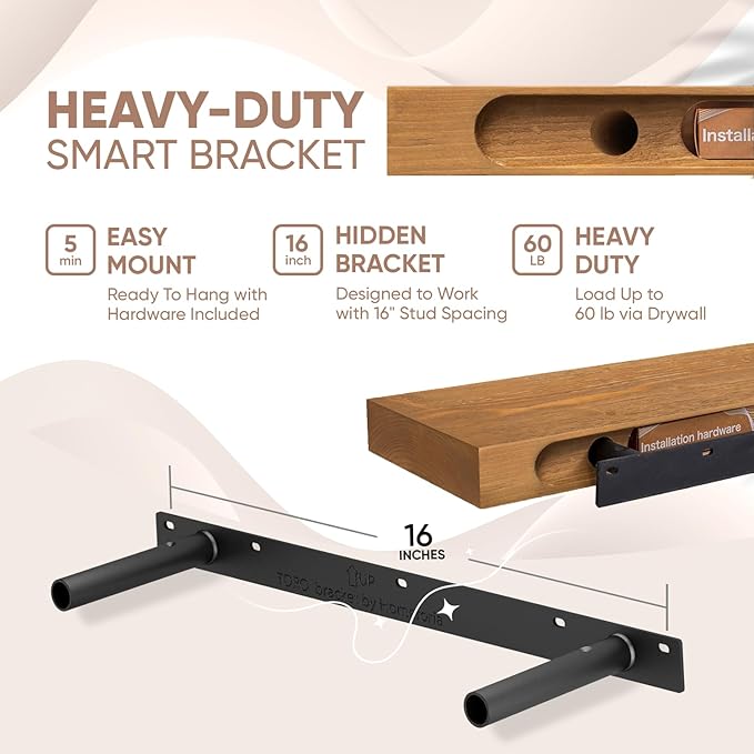 Homeforia 18 inch Golden Oak Floating Shelf, High End Solid Real Wood 18inch Small Floating Shelves for Wall Mounted, Oak Wooden 18in Floating Shelves, Heavy Duty Bracket, 18 X 6.5 X 1.75 in, Set of 3