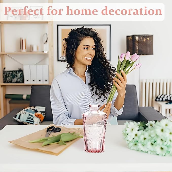 RUCKAE Pink Flower Vase in Bulk 22 Glass Bud Vases Vintage Small Vases for Centerpiece Table Wedding Decorations Home Decor Party (Pink)