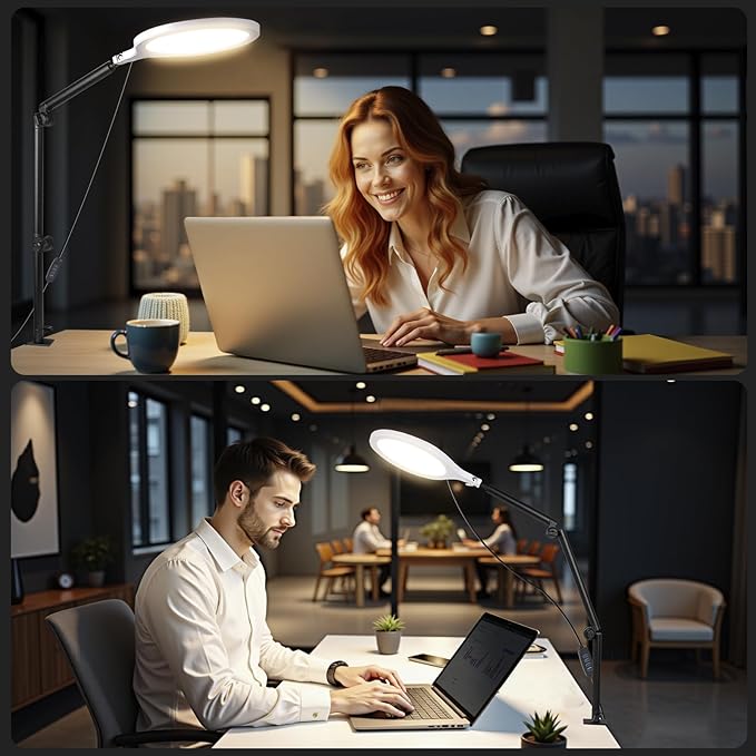 Desk Ring Light with Stand, 10" LED Desk Ring Light with Clamp, 360°Rotate & Flexible Height Full-Screen Overhead Ringlight for Video Recording, TikTok, YouTube, Live Streaming, Content Creation