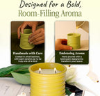 Scented Luxury Candles in Handmade Ceramic Jars, Soy Wax | Flower Bomb – Lily of The Valley & Jasmine, Large Candle | Non Toxic, 2 Wicks, Reusable Yellow Jar | Natural Spring Aromatherapy for Women