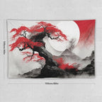 Cherry Blossoms Tapestry,Japanese Red Landscape Asian Watercolor Abstract Art Tapestry,Japanese Wall Tapestry, Nature Landscape Tapestries for Bedroom Living Room Decor 60"x40"