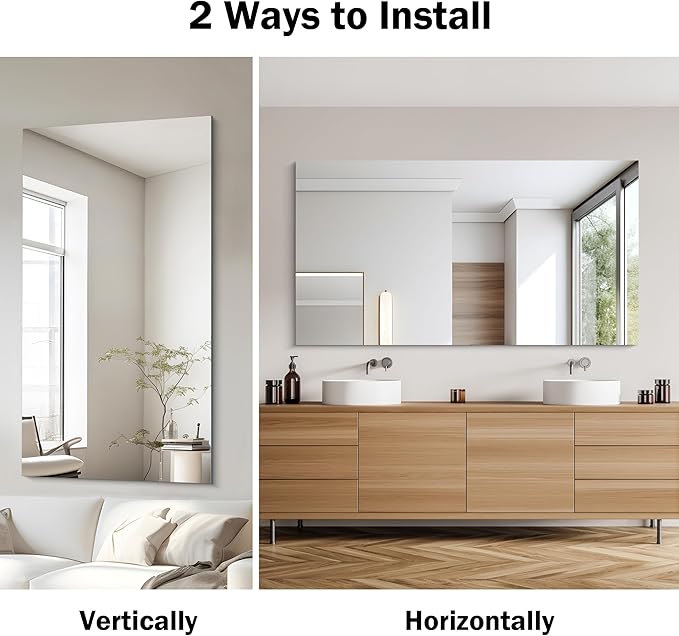 Frameless Mirror, 30x55 Inch Rectangle Bathroom Mirrors for Wall, Upgraded Shatterproof Large Vanity Mirror Over Sink with Polished Edge for Bathroom,Bedroom,Living Room and Entryway