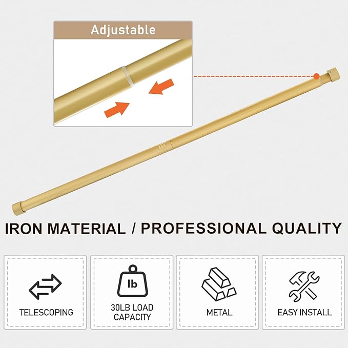Gold Curtain Rod Adjustable,40-88 Inch Extra Wide Heavy Duty Telescoping 1 Inch Diameter Metal Window Rod Extendable Mounting Brackets Luxurious Gold Finish Home Decor Easy Install Wide Windows Large