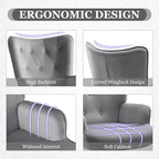 Furnimart Grey Velvet Accent Chair Mid Century Modern Living Room Chairs; Comfy Armchair Leisure Vanity Guest Wingback Chair for Office Study Vanity Bedroom Waiting Room