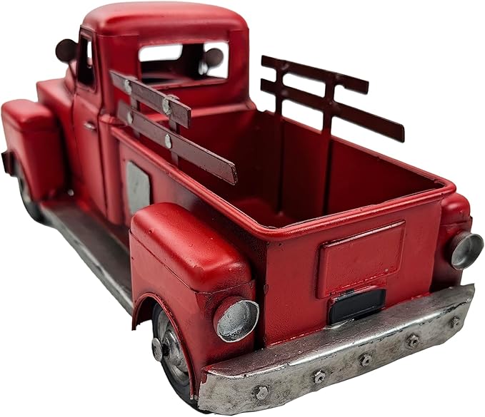 Berfutall-11'' Iron Classic Red Truck Pick-up Model Collectible Vehicle Decoration, Metal Truck Christmas Decor ，Unique Blend of Vintage, Rustic, Farmhouse Truck Decor for Table Top Decor. (A)