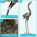 Shorayn Garden Crane Statues, Blue Heron Sculptures for Outdoor, Cranes Decor Metal Bird, Patina Garden Art Lawn Ornaments for Yard Patio Porch Outside Decorations