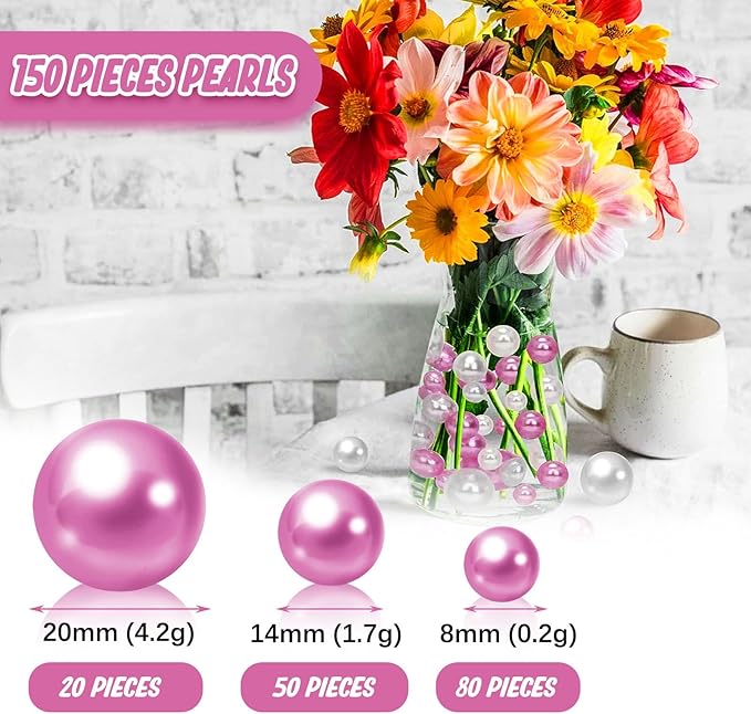 Dark Purple Vase Filler | 150PCS Pearls Bead for Centerpieces Vases | 8/14/20 mm No Hole Beads, Fake Pearls for Wedding Birthday Theme Party Table Centerpieces Decor