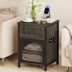 FATORRI End Table with Charging Station, Farmhouse Side Table with Drawer, Rustic Wood and Metal Nightstand and Bedside Tables for Living Room (Walnut Brown)