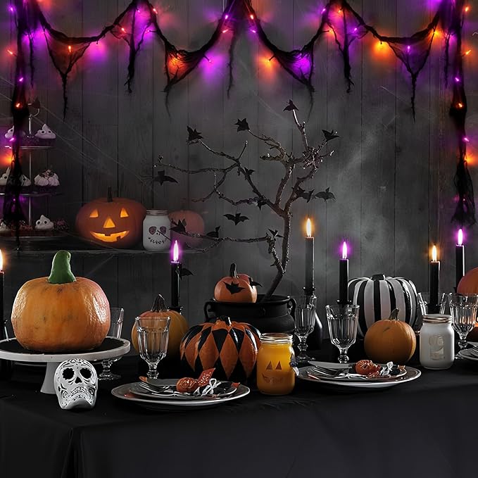 Halloween Horror Atmosphere Lights, Orange&Purple LED String Lights with 9.9FT Creepy Black Gauze, Battery Powered with Timer & 8 Flashing Modes (Orange & Purple)