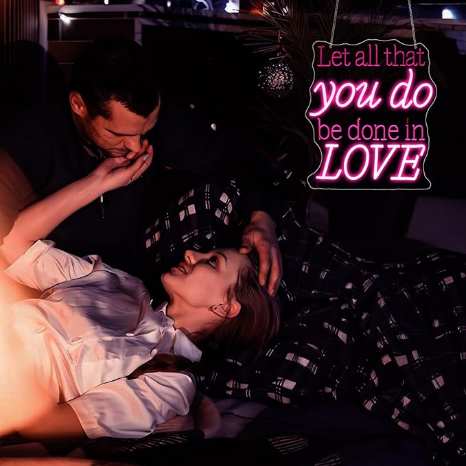 Neon Sign, Let All That You Do Be Done in Love Neon Signs for Wall Decor Neon Pink LED Signs Room 3D Engrave Neon Light Up Signs Home Decor for Bedroom Club Party Bars Shop USB Operated