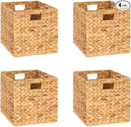 10.5 x 10.5 Storage Cubes – Water Hyacinth Wicker Baskets for Organizing, Wicker Storage Cubes, Storage Baskets for Shelves (4 Packs 10.5in)