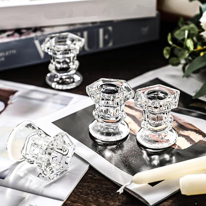 Foaincore 30 Pcs Candlestick Holders Bulk 2.36 Inch Taper Candle Holders Small Glass Candle Holder for Wedding Table Centerpiece Party Decoration (Clear)