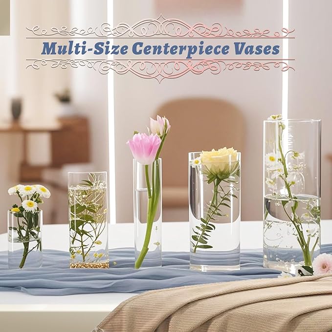 42pcs Glass Vase Cylinder Vases for Centerpieces 7 Vases of Different Sizes Small Flower Glass Clear Vases Home Decor Centerpiece Table Flower Vase Decorations for Wedding Decoration＆Holiday