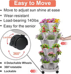 Vertical Planter 6 Tier Stackable Planters Garden Planters Strawberry Herb Flower and Vegetable Planter Indoor Outdoor Gardening Pots with Removable Wheels and Tools