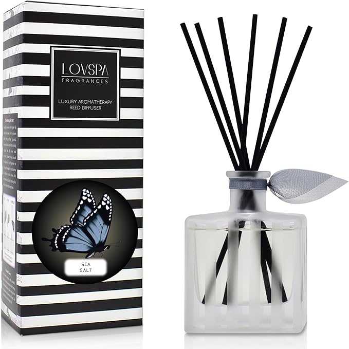 LOVSPA Reed Diffuser Set, Sea Salt Scented Oil Diffuser with Sticks, Home Fragrance Accessories for Bathroom Shelf Decor, Aroma Diffusers for Home or Office Desk, USA Made