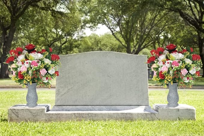 In Ground Headstones for Grave Decorations Memorials for Cemetery Vases for Flowers with Spikes (Floral Foam is Included)