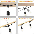 48FT Outdoor String Lights LED Heavy-Duty Waterproof Patio Lights with 16 Shatterproof Plastic 2200K Warm White Bulbs for Patio Gazebo Pergola Cafe Market Bistro