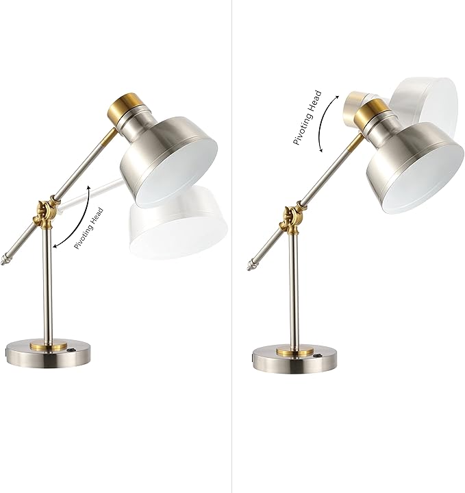JONATHAN Y JYL7124B Allegra 18.5" Adjustable Cantilever LED Task Lamp, USB Charging Port, Classic, Coastal, Industrial, Farmhouse, Traditional for Bedroom, Living Room, Office, Nickel/Brass Gold