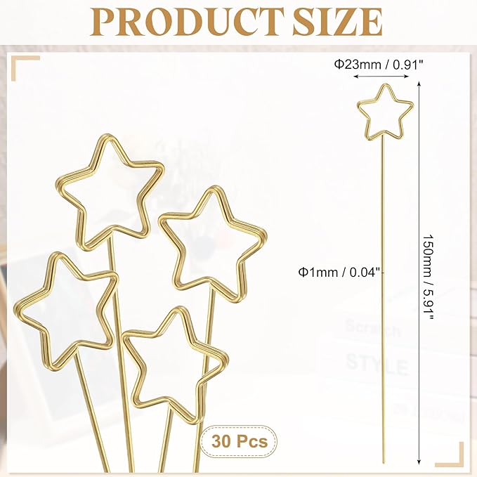 uxcell 30 Pcs Table Card Holders, 5.9 Double Star Metal Craft Wire Clips Picture Clip Table Number Holders Picks for Wedding, Photos, Memo, Restaurant, Gold